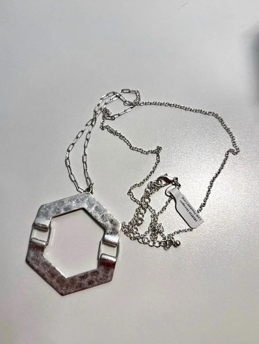 Belk Hexagon Pendant Long Necklace Silver